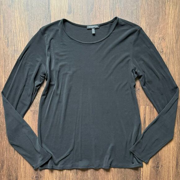 Eileen Fisher 100% Silk Long Sleeve Top Black Minimalist Medium - Picture 3 of 7